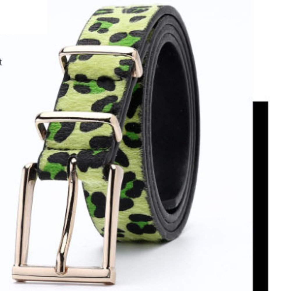 Leopard Belt Green Square Buckle Quality Medium